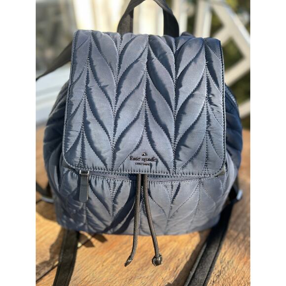 Kate Spade Ellie Large Flap Quilted Backpack in Quilted Navy - Picture 1 of 8